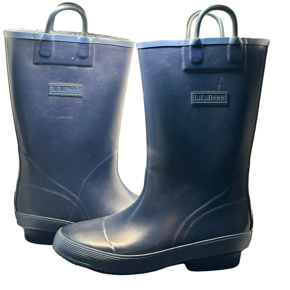 L.L.Bean Kids Navy‎ Blue Rain Boots with Handles Size 3 Childrens